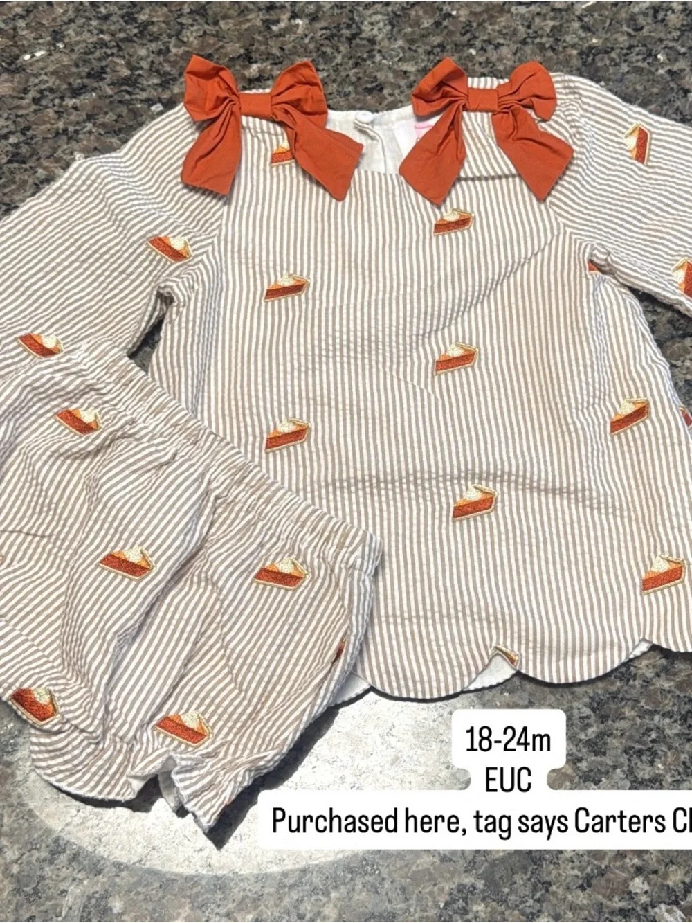 Striped Baby Two-Piece Set with Orange Bow Accents
